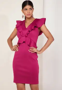 Ted Baker Alair Ruffle Peplum Bodycon Dress in Hot Pink Size 6