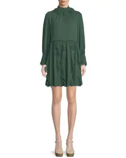 See By Chloe Floral Lace Puff-Sleeve Midi Dress Green Size 10