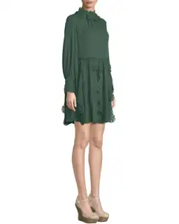 See By Chloe Floral Lace Puff-Sleeve Midi Dress Green Size 10