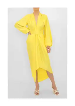 Carla Zampatti V-Neck Waterfall Dress Yellow Size 10 for rent on The Volte - image 1