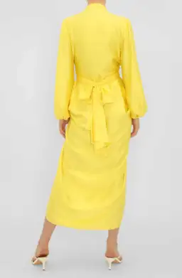 Carla Zampatti V-Neck Waterfall Dress Yellow Size 10 for rent on The Volte - image 2