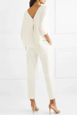 Halston Draped Crepe de Chine Jumpsuit White