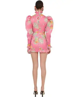Alessandra Rich Pink Multi Printed Organza Mini Dress Print Size 8 for rent on The Volte - image 2