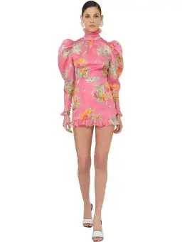 Alessandra Rich Pink Multi Printed Organza Mini Dress Print Size 8 for rent on The Volte - image 1