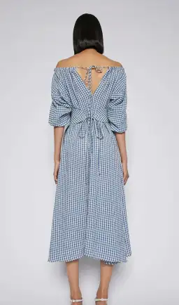 Scanlan Theodore Gingham Gathered Dress Blue Size 8 for rent on The Volte - image 3