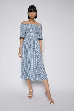 Scanlan Theodore Gingham Gathered Dress Blue Size 8 for rent on The Volte - image 1
