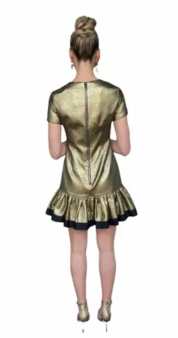 By Johnny Yarn Frill Mini Dress Gold Size 8 for rent on The Volte - image 2