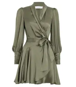 Zimmermann Silk Wrap Mini Dress Fennel Green Size 6