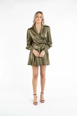 Zimmermann Silk Wrap Mini Dress Fennel Green Size 0P / AU 6