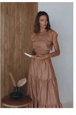 Aura the Label Linen skirt Set Burnt Rose Size 10