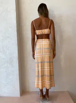 Hansen & Gretel Dalai Top and Saskia Skirt Tangelo Check Orange Size 8