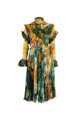 Leo & lin The Kiss Pleated Midi Dress Print Size 10  for rent on The Volte - image 1