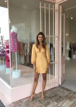 Shona Joy Daisy Balloon Sleeve Bias Dress Saffron Size 8