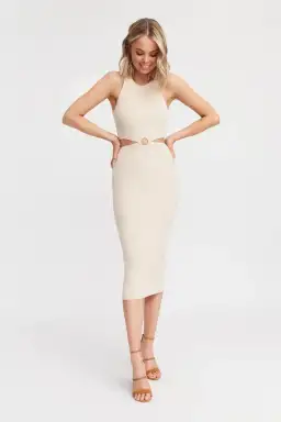 Kookai Lola Cut Out Dress Cream Size 8