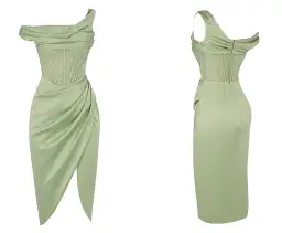 House of CB Lulu Pistachio Asymmetric Drape Corset Midi Dress Green Size 8 for rent on The Volte - image 7