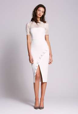 Yeojin Bae Embroidered Net Double Crepe Piper Midi Dress White Size 4