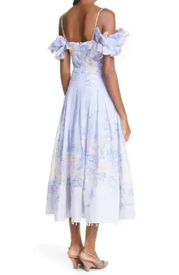 Zimmermann Postcard Bow Bodice Midi Dress Blue Floral Size 1 / Au 10 for rent on The Volte - image 2
