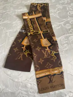 Louis Vuitton Silk Monogram Confidential Bandeau Scarf Brown for rent on The Volte - image 3