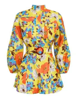 Zimmermann Estelle Panelled Playsuit Yellow Floral Print Size 0
