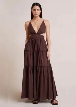 Bec & Bridge Carla V Maxi Dress Chocolate Brown Size AU 8