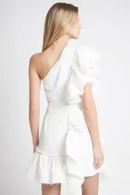 Aje White Bonjour Asymmetric Mini Dress White Size 14 for rent on The Volte - image 2