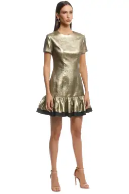 By Johnny Gold Yarn Frill Tee Mini Dress Gold Size 8 for rent on The Volte - image 3