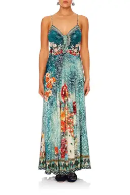 Camilla Long Dress With Tie Front Her Heirloom Print Size S