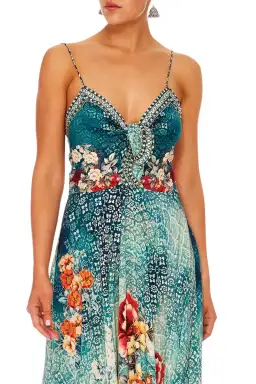 Camilla Long Dress With Tie Front Her Heirloom Print Size S