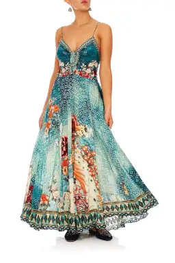 Camilla Long Dress With Tie Front Her Heirloom Print Size S