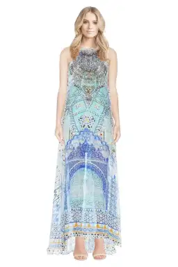 Camilla Sultans Gate Halter Overlay Long Dress Print Size 1