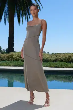 Misha Neri Maxi Dress Khaki Size 12  for rent on The Volte - image 1