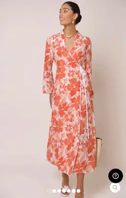 Rixo Cindy Coral Floral Wrap Dress Print Size XS