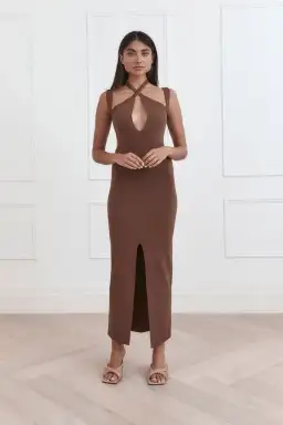 San Sloane Celia Midi Dress Chocolate Brown Size 8  for rent on The Volte - image 1