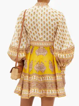 Zimmermann Bonita Buttoned Dress in Mustard Paisley Print
