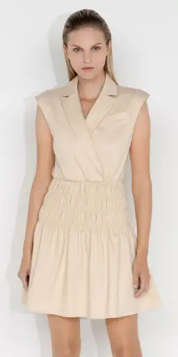 Cue Shirred Blazer Dress Beige Size 14 