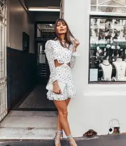 By Nicola Floral Gathered Cut Out Dress Print Size 8 for rent on The Volte - image 4