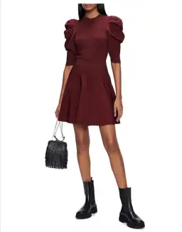 Ted Baker Lorna Puff Sleeve Knitted Skater Dress Burgundy Size 2 for rent on The Volte - image 3