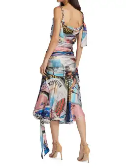 Zimmermann Postcard Chain Tie Midi Dress Print Size 0