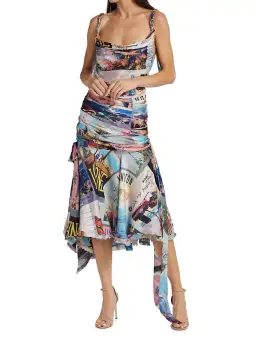 Zimmermann Postcard Chain Tie Midi Dress Print Size 0