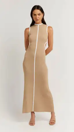 Dissh Binding Wheat Knit Midi Dress Nude Size 12  for rent on The Volte - image 1