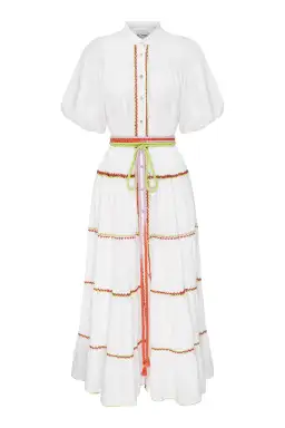 Alemais Giselle Embroidery Midi Dress White Size 14 