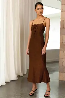 Misha Pearl Midi Dress in Copper Brown Size 8 for rent on The Volte - image 1
