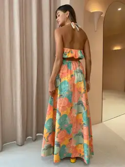 New Romantics Dolce Vita Halter Crop Size 10 and Maxi Skirt Size 8 Set Summer Rose Print for rent on The Volte - image 2