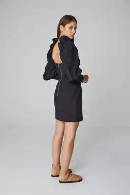 Asilio Ruffle LS Linen Dress Black Size 6 for rent on The Volte - image 3