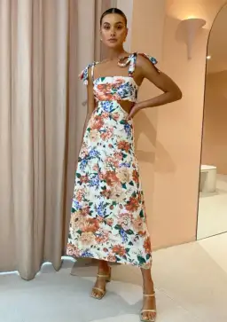 Sofia The Label Mimi Cut Out Midi Dress Botanical Size 10 
