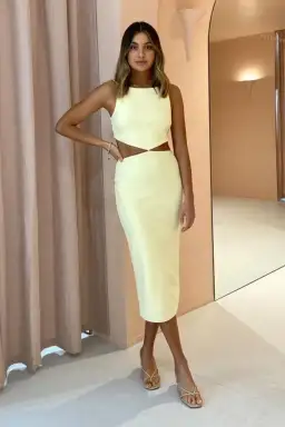 Bec & Bridge Scout Cut Out Midi Dress in Lemonade Size 10  for rent on The Volte - image 1