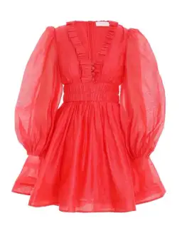 Zimmermann Prima Frill V Neck Mini Dress Tomato Size 8  for rent on The Volte - image 6