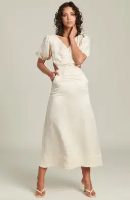 Ginia Indienne Silk Linen Midi Dress White Size 10 for rent on The Volte - image 1