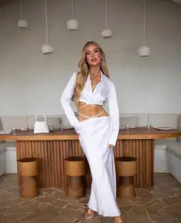 Michael Lo Sordo Crystalline Crop Wrap Silk Shirt White Size 4 for rent on The Volte - image 1