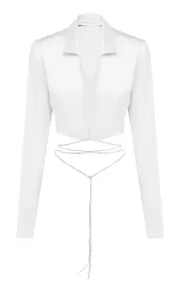 Michael Lo Sordo Crystalline Crop Wrap Silk Shirt White Size 4 for rent on The Volte - image 2